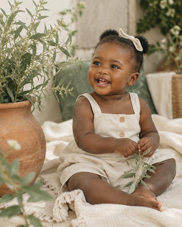 Amara smiling beside garden plants